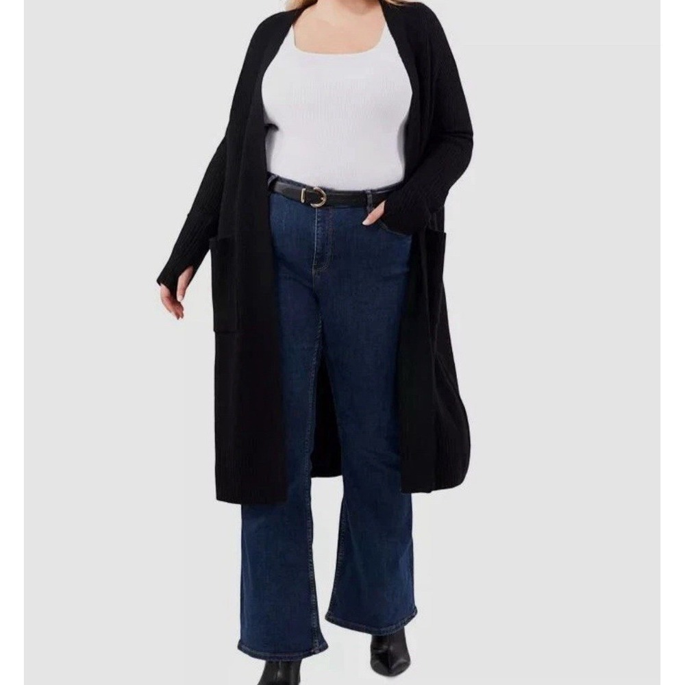 Vince Camuto Women's Black Cozy Open Front Duster Jacket Plus Size Large